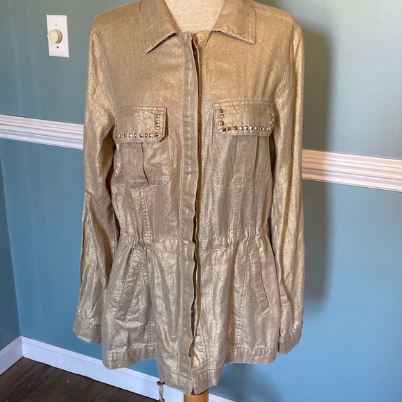 Boston Proper Jackets & Blazers - Boston proper brushed gold metallic linen blend shacket size M studded pockets